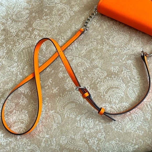 Brand New Calvin Klein Orange Wallet Organizer Crossbody Purse Silver Tone Chain - Picture 11 of 16